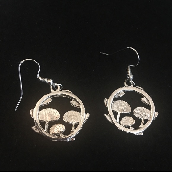 Silver Mushroom Plant Pendant Earrings - Picture 3 of 5